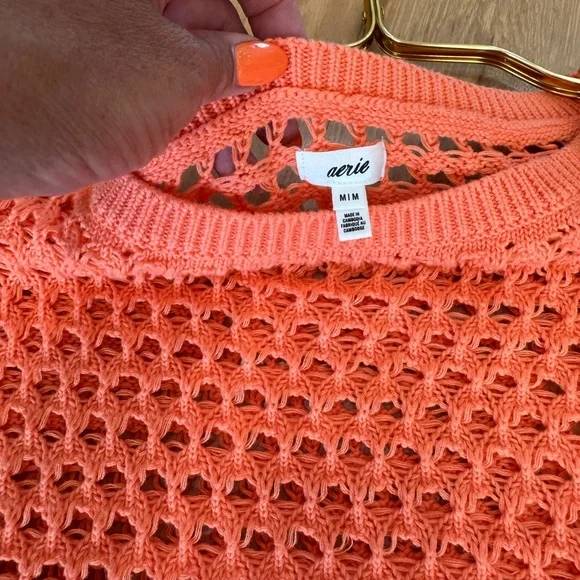 Aerie - Orange Crochet Vacay Knit Set - medium top + medium bottom NWOT - Picture 7 of 17